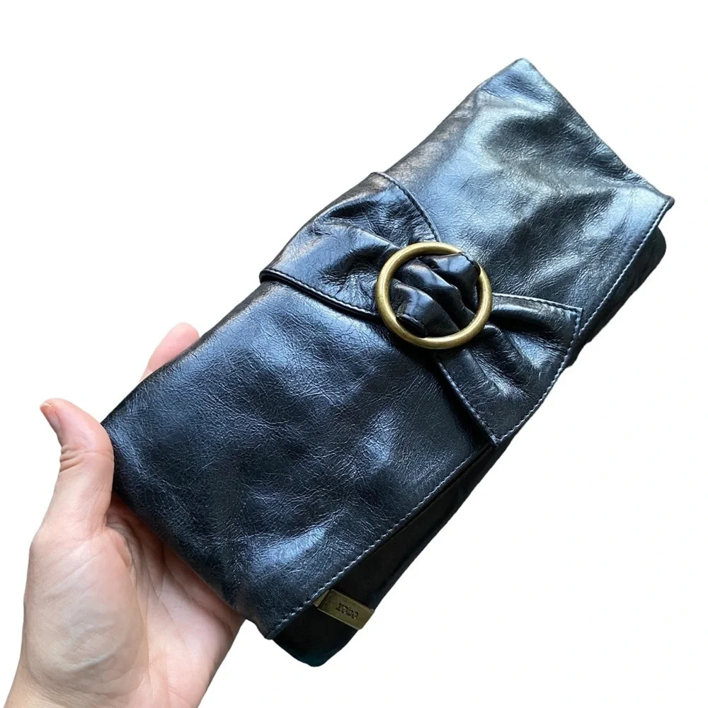 HOBO International Foldover Bow Black Leather Clutch